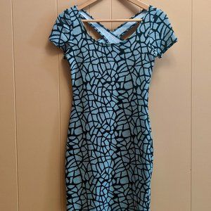 Black and gray, cross-back, bodycon dress